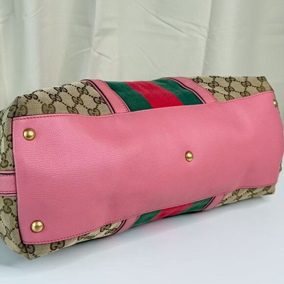 Gucci GG Logo Supreme Shoulder Bag Crossbody with Pink Trim and Green Red Stripe - Picture 5 of 9
